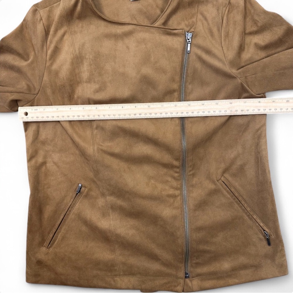 J. Jill Faux Suede Moto Jacket Size Small Petite SP Brown Camel Asymmetrical Zip - Picture 11 of 13